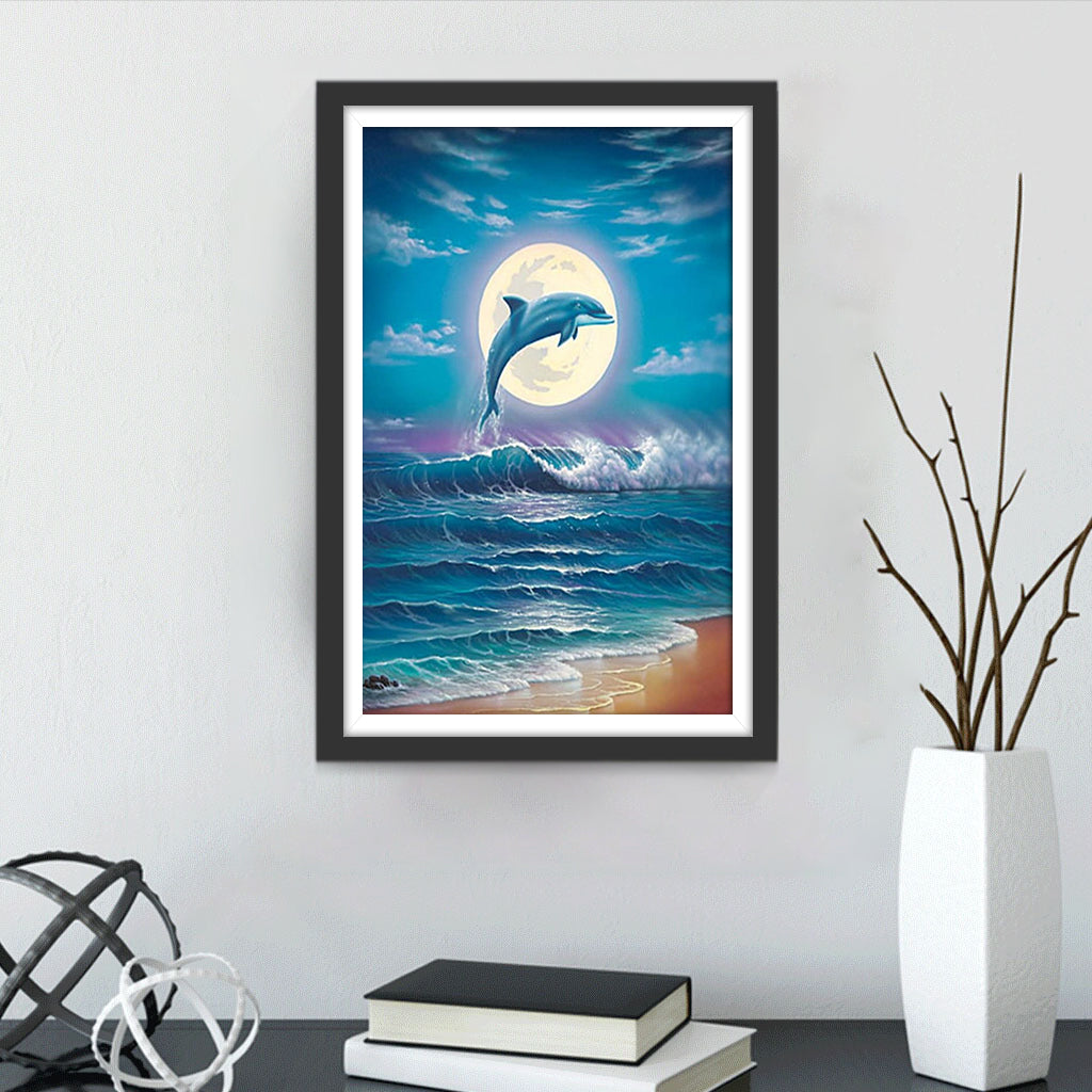 Dolphin and Moon Drawn Diamond Painting