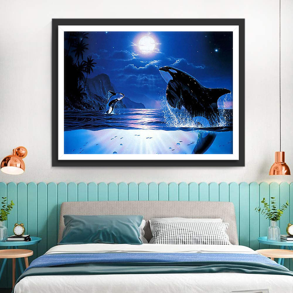 Orcas Jumping Out of the Sea Diamond Painting
