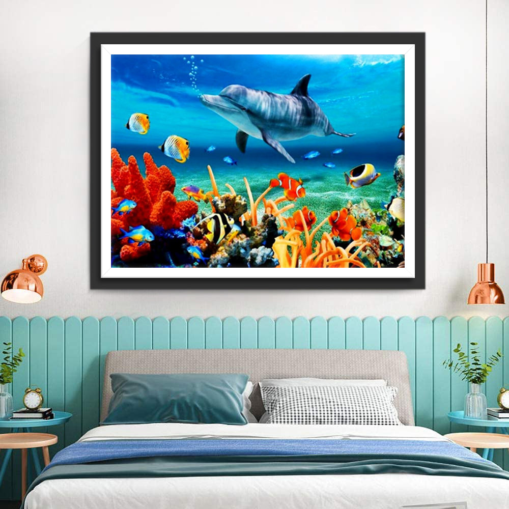 Dolphin Spitting Bubbles Diamond Painting