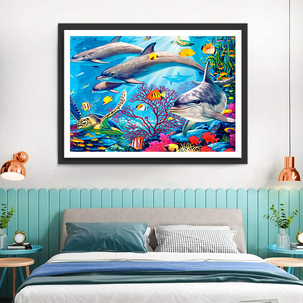 Family of Dolphins and Turtle Diamond Painting