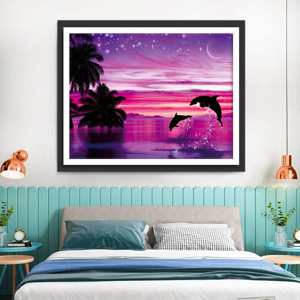 Dolphins and the Purple Sky Diamond Painting