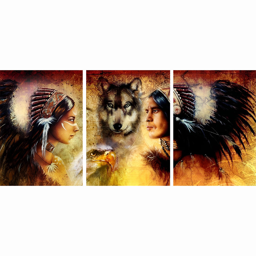 Wolf, Eagle and American Indians 3 Pack Diamond Painting