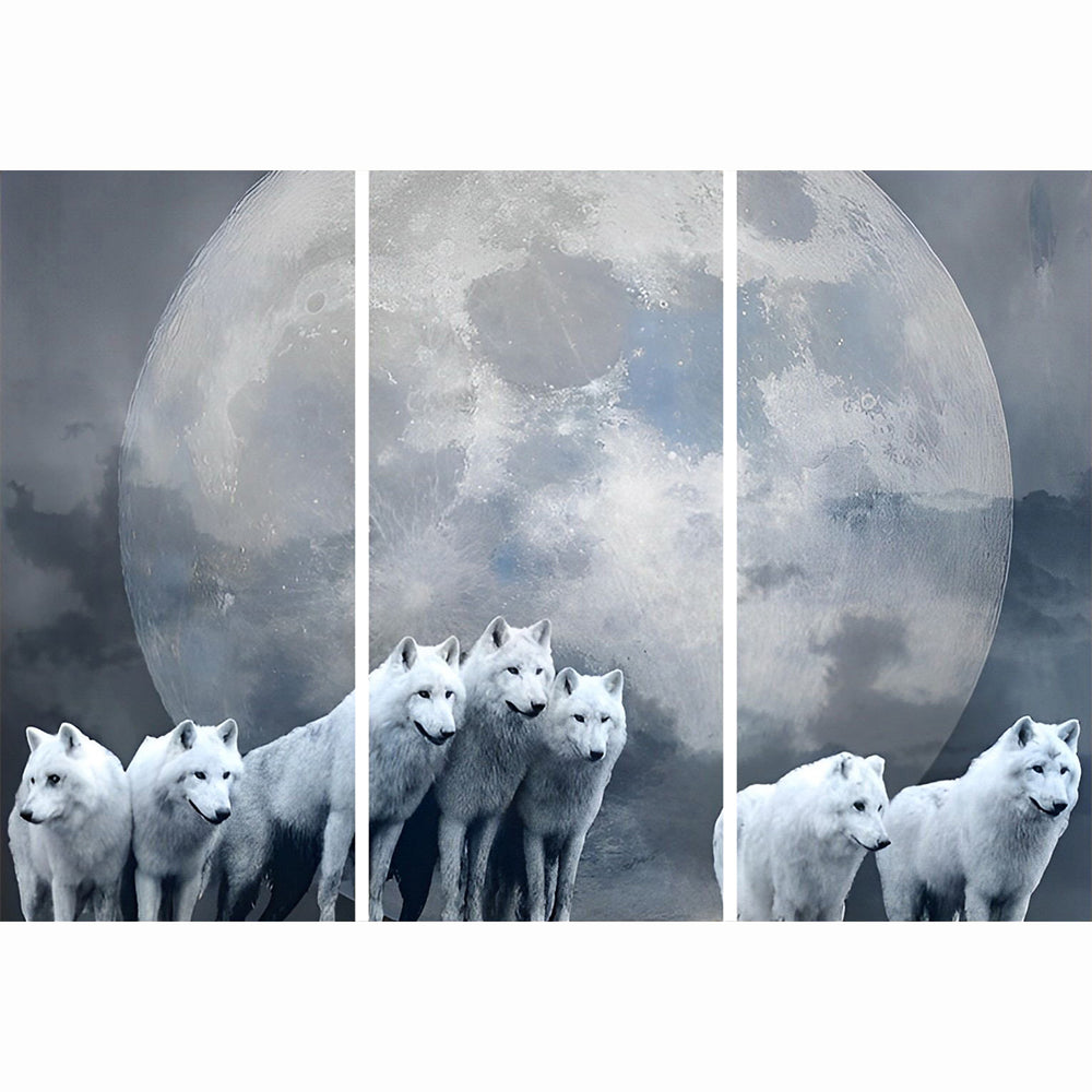 Community of White Wolves and Moon 3 Pack Diamond Painting
