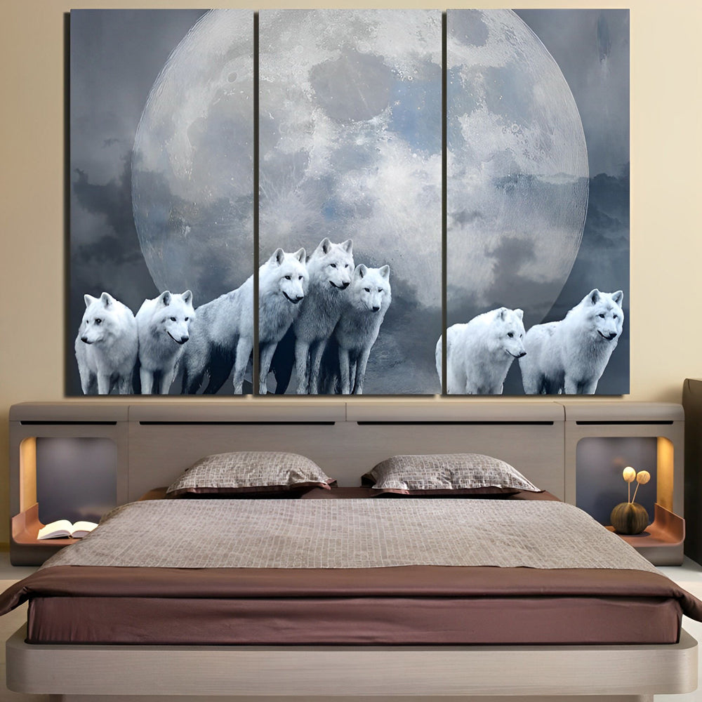 Community of White Wolves and Moon 3 Pack Diamond Painting