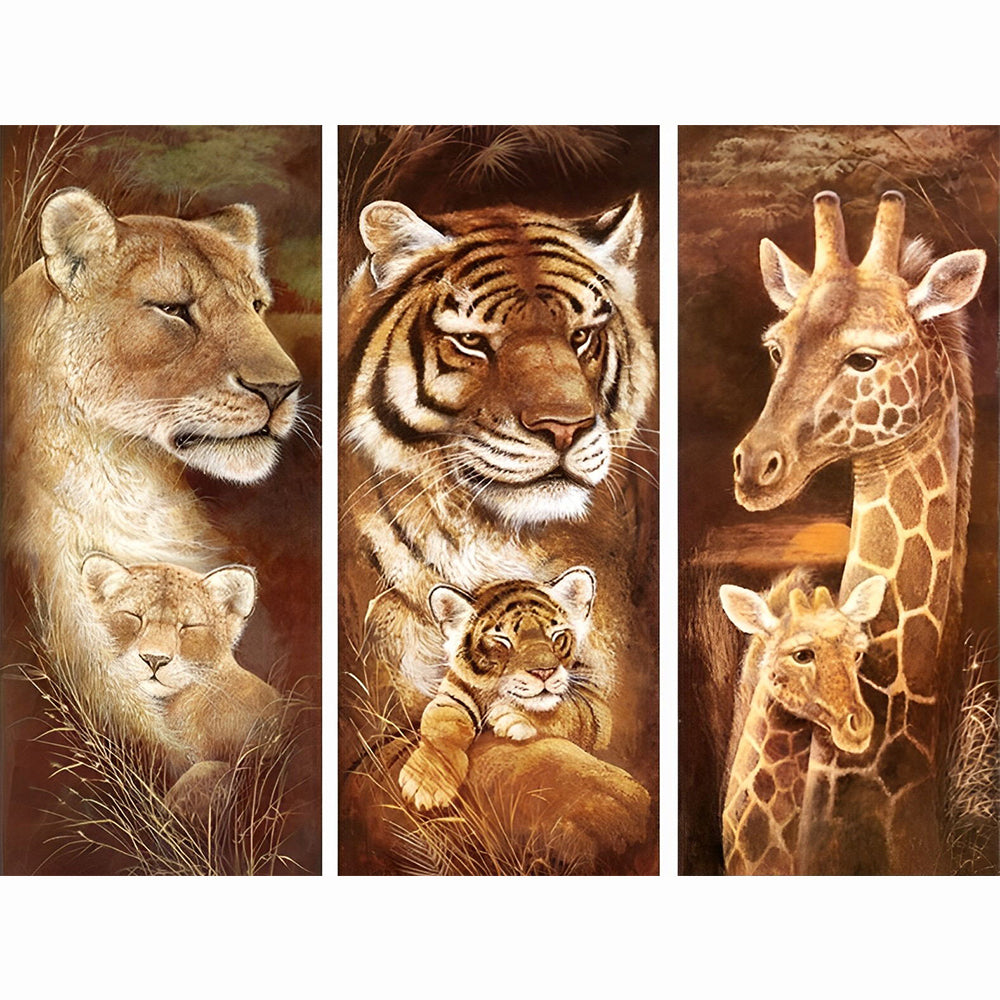 Family of Lion, Tiger and Giraffe 3 Pack Diamond Painting
