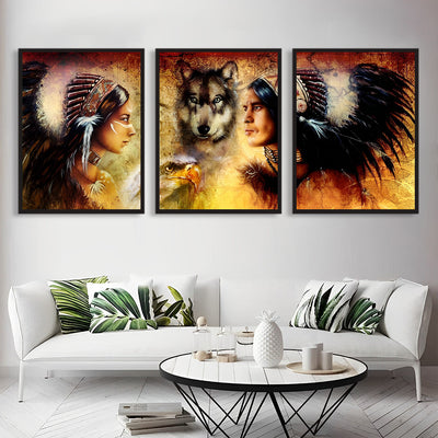 Wolf, Eagle and American Indians 3 Pack Diamond Painting Kits