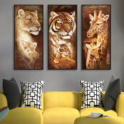 Family of Lion, Tiger and Giraffe 3 Pack Diamond Painting Kits
