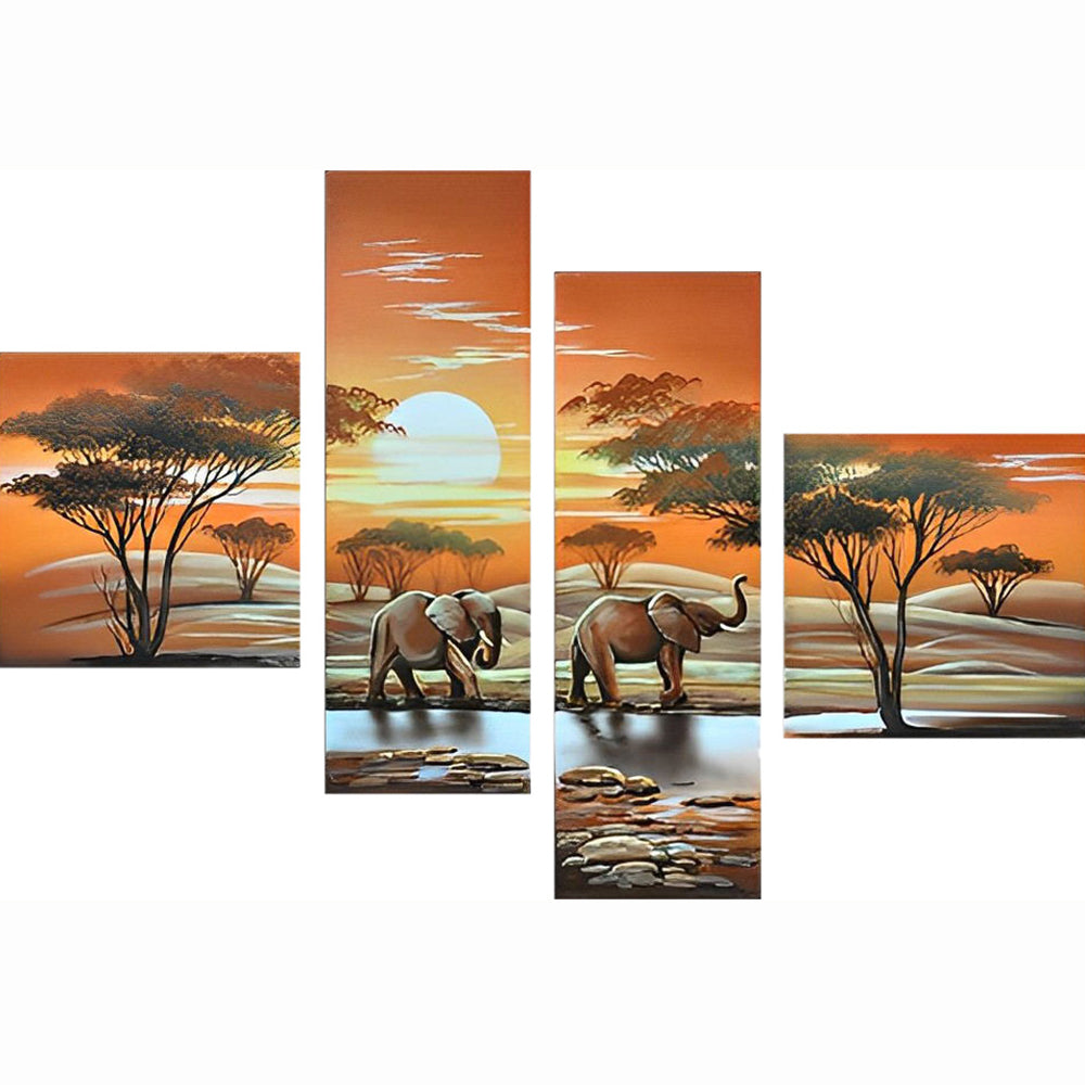 Two Elephants Playing with Water 4 Pack Diamond Painting