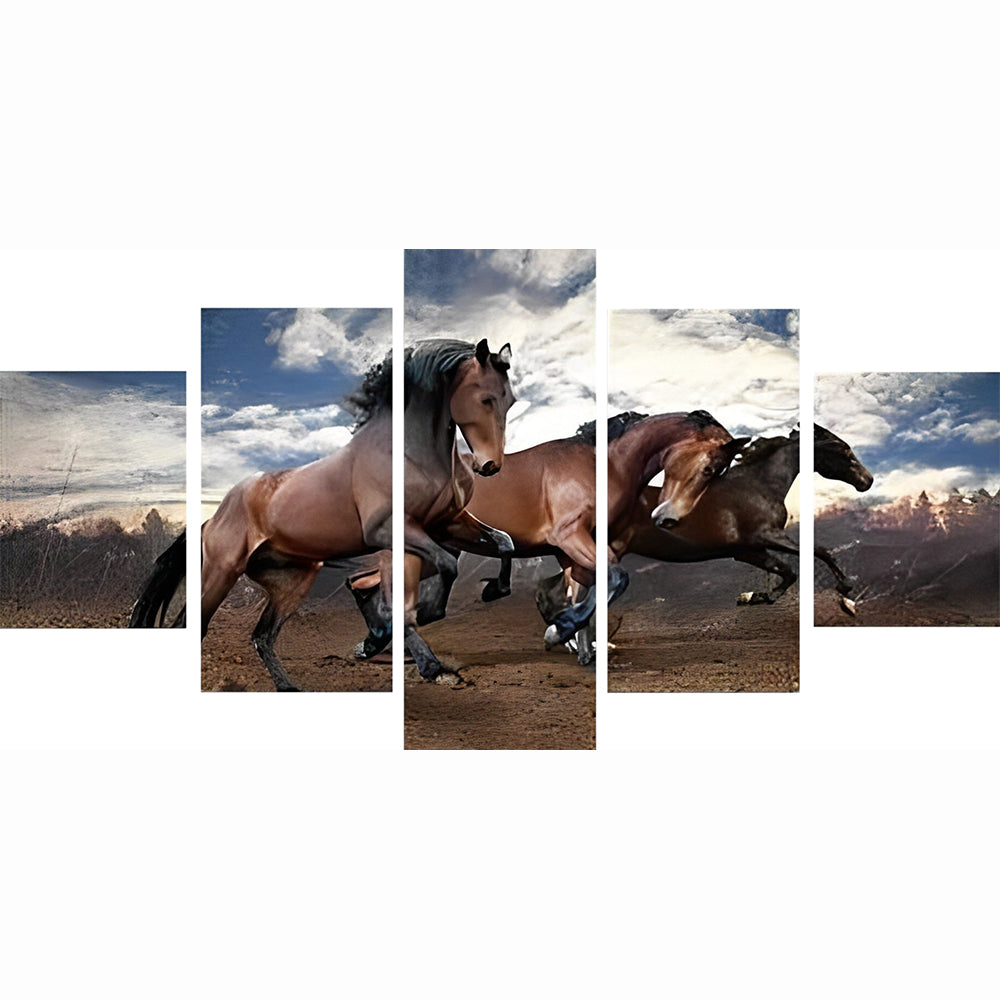 Three Brown Horses Running 5 Pack Diamond Painting