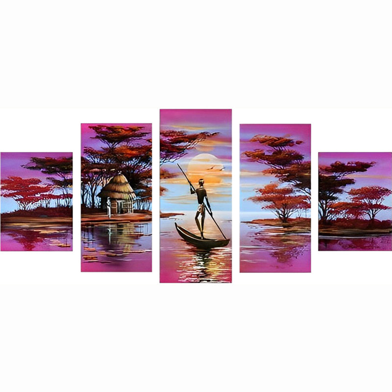 Boatman and Pink Sea 5 Pack 5D DIY Diamond Painting Kits