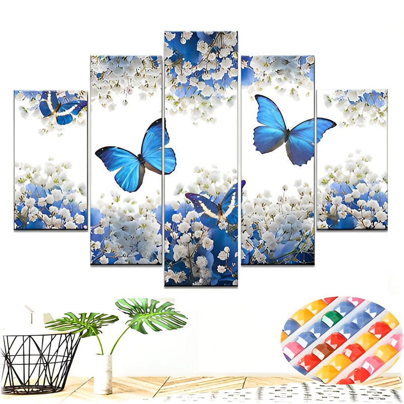 Blue Butterflies and Flowers 5 Pack Diamond Painting