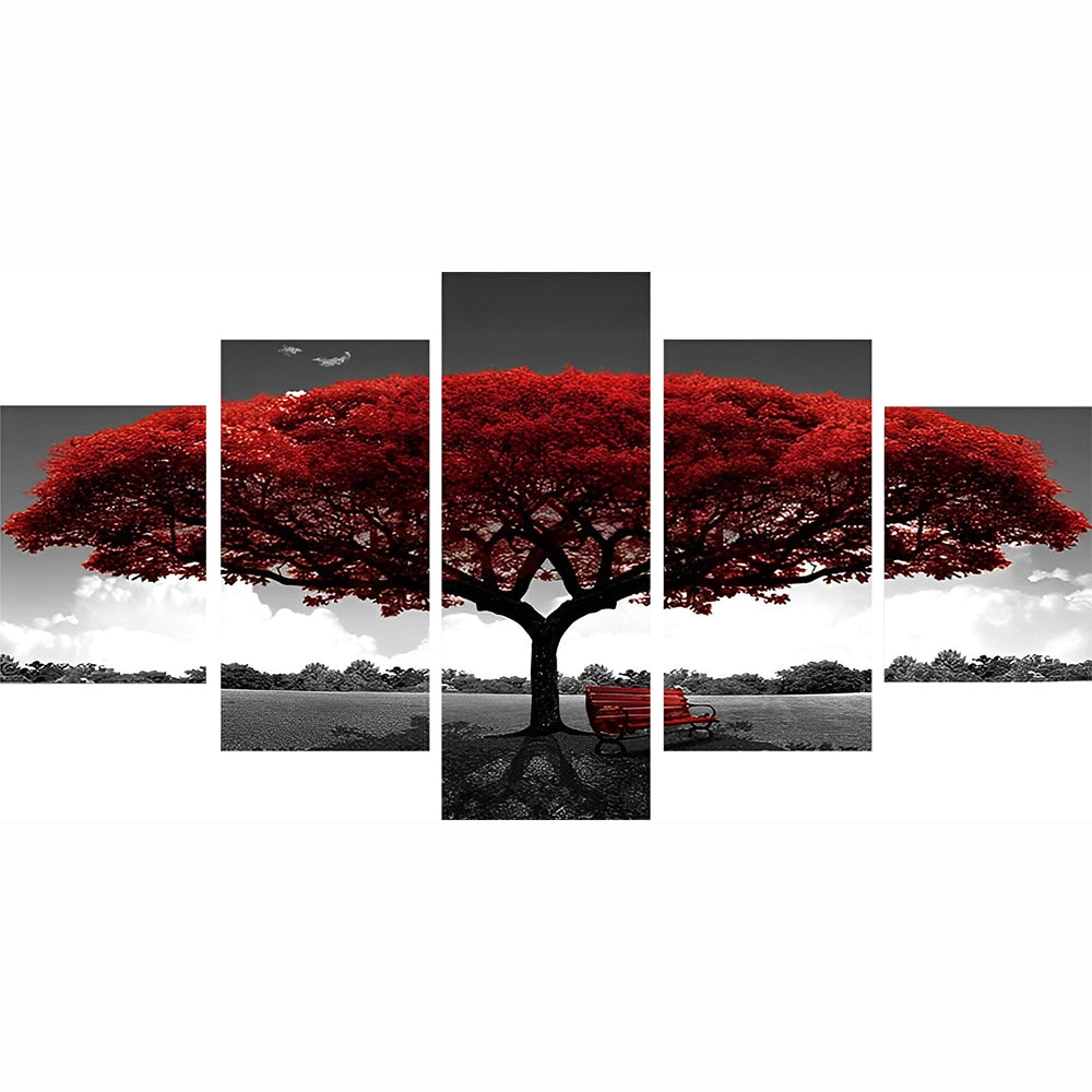 Red Tree and Bench 5 Pack Diamond Painting
