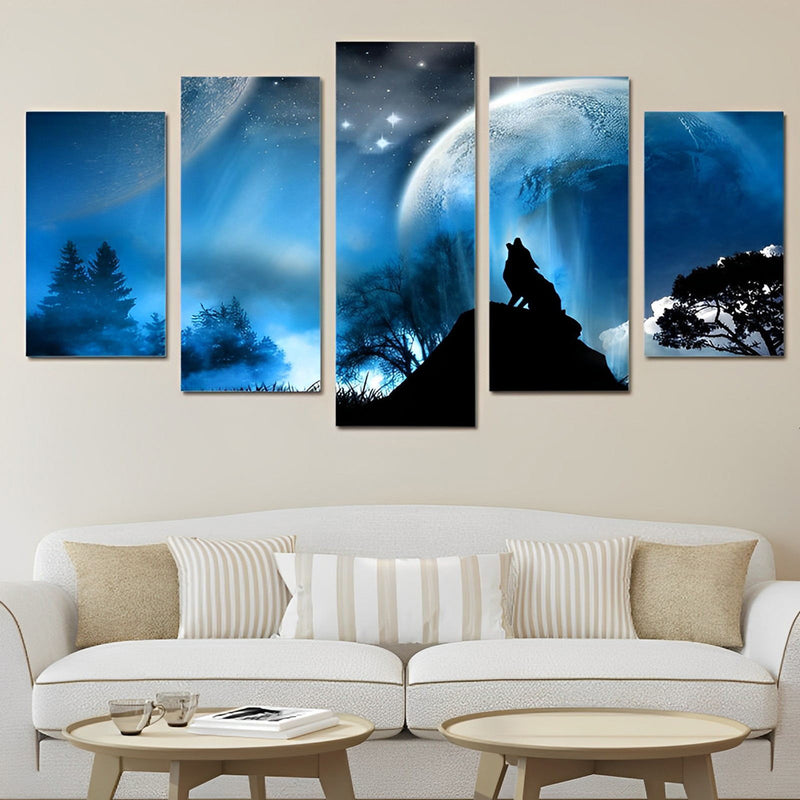 Howling Wolf and Clear Moon 5 Pack Diamond Painting