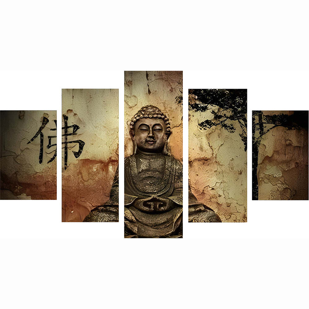 Buddhist Statue and Chinese Character of Buddha 5 Pack Diamond Painting