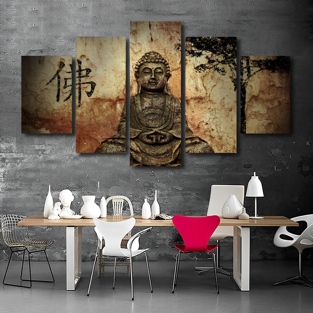 Buddhist Statue and Chinese Character of Buddha 5 Pack Diamond Painting