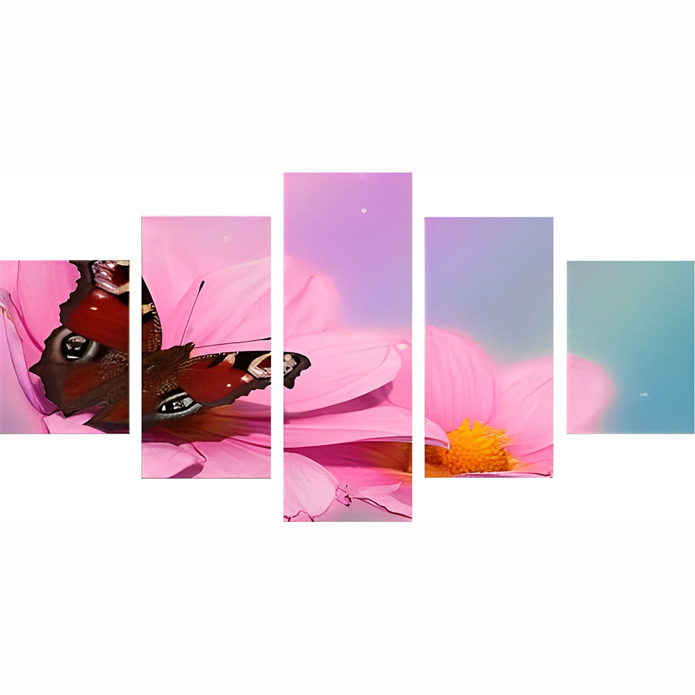 Red Butterfly and Pink Flowers 5 Pack Diamond Painting