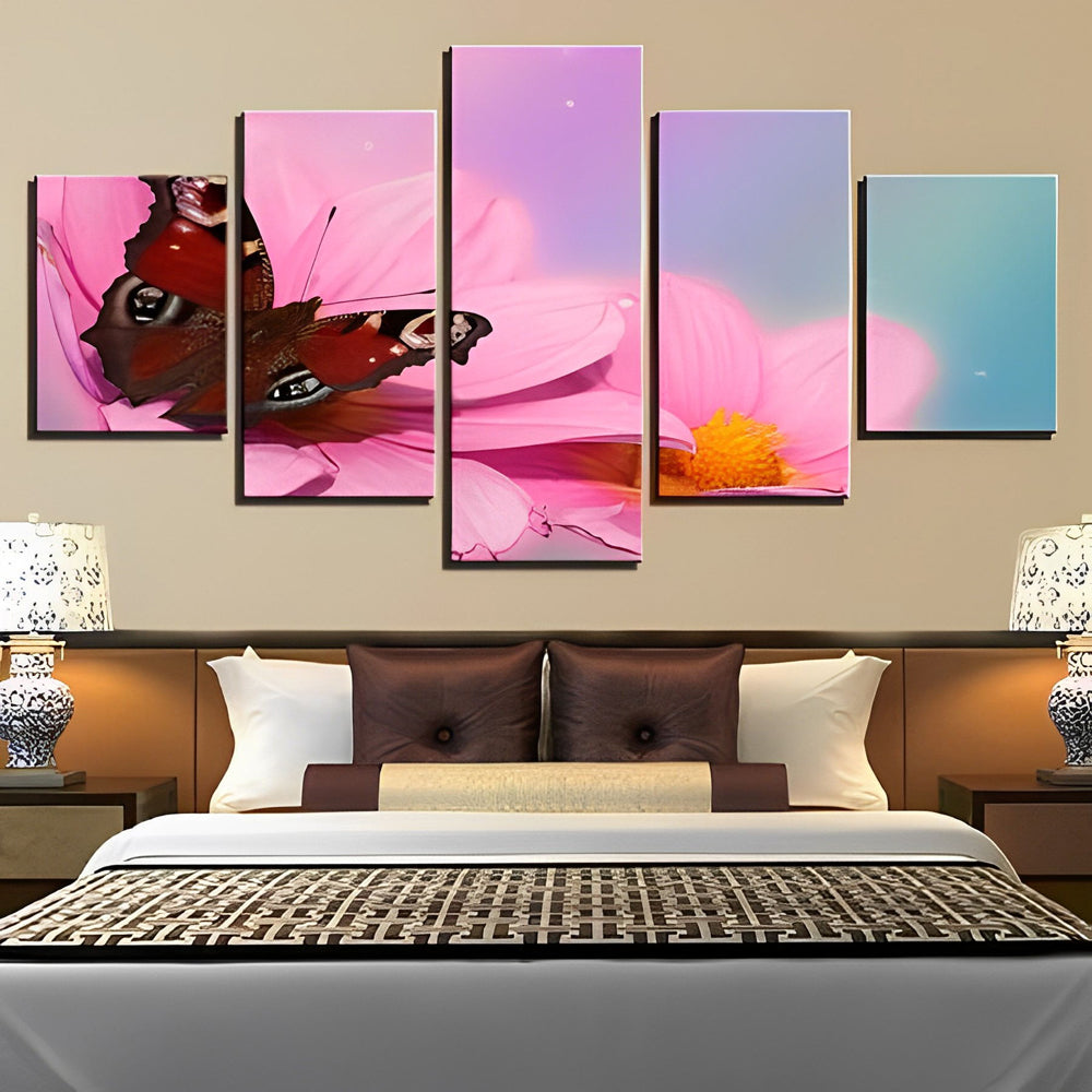 Red Butterfly and Pink Flowers 5 Pack Diamond Painting