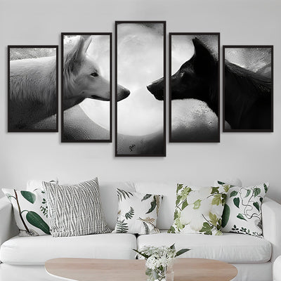 White Wolf and Black Wolf with a Clear Moon 5 Pack Diamond Painting