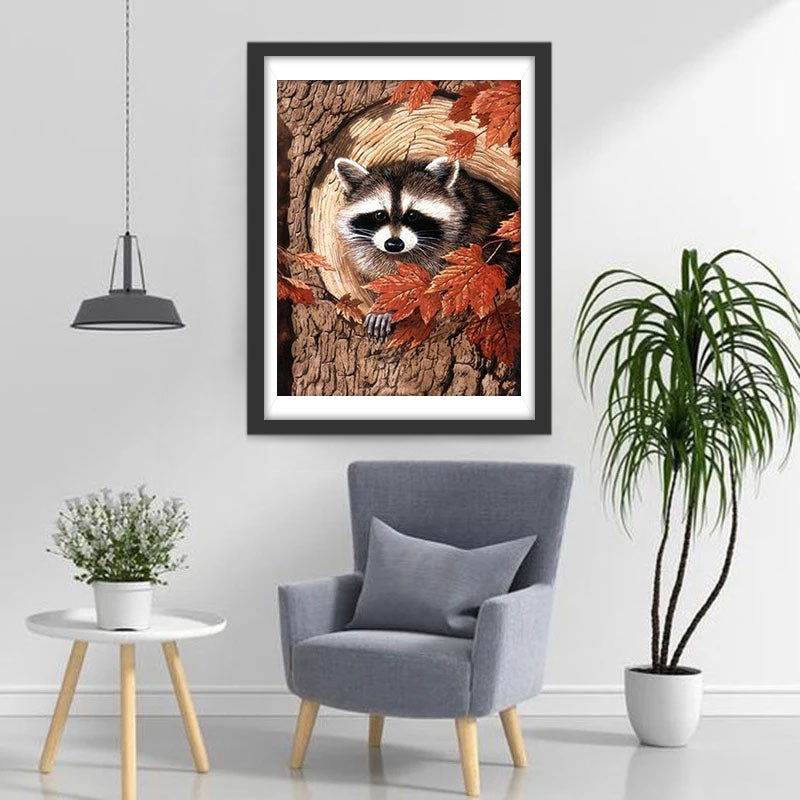 Raccoon and Maple Tree Diamond Painting