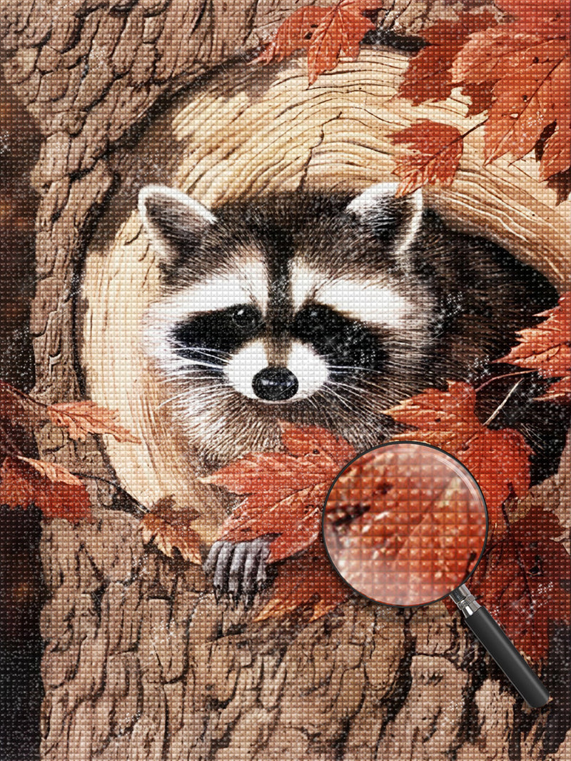 Raccoon and Maple Tree Diamond Painting