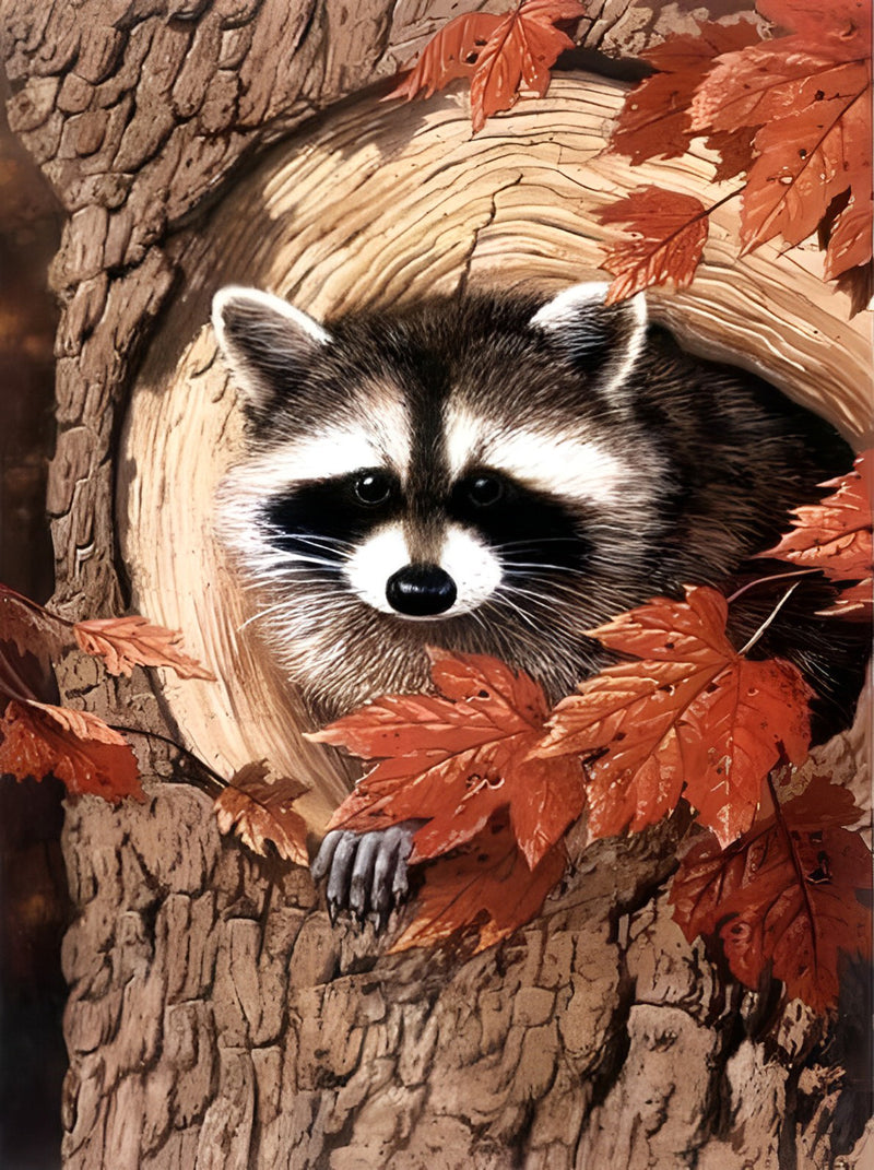 Raccoon and Maple Tree Diamond Painting