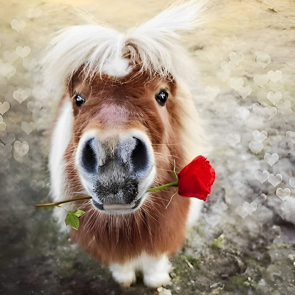 Cute Little Donkey and Rose Diamond Painting