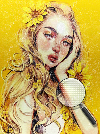 Yellow Flowers and Girl with Blonde Hair 5D DIY Diamond Painting Kits
