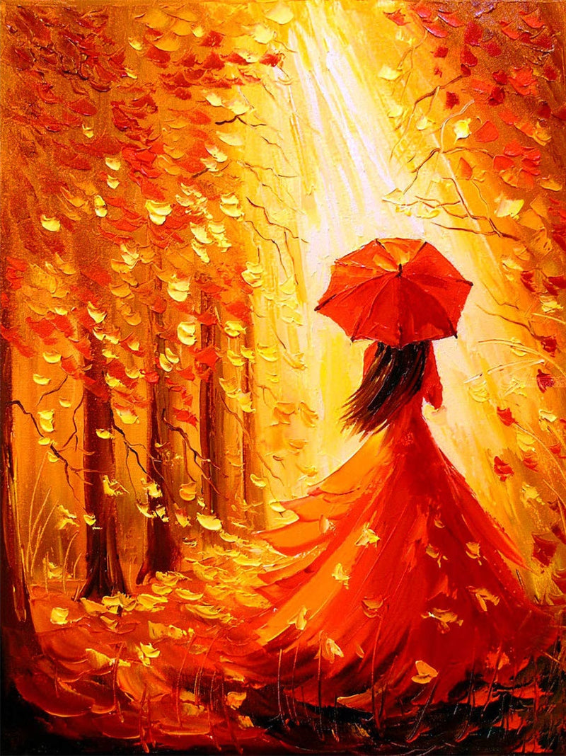 Woman in Red Dress and Red Umbrella 5D DIY Diamond Painting Kits