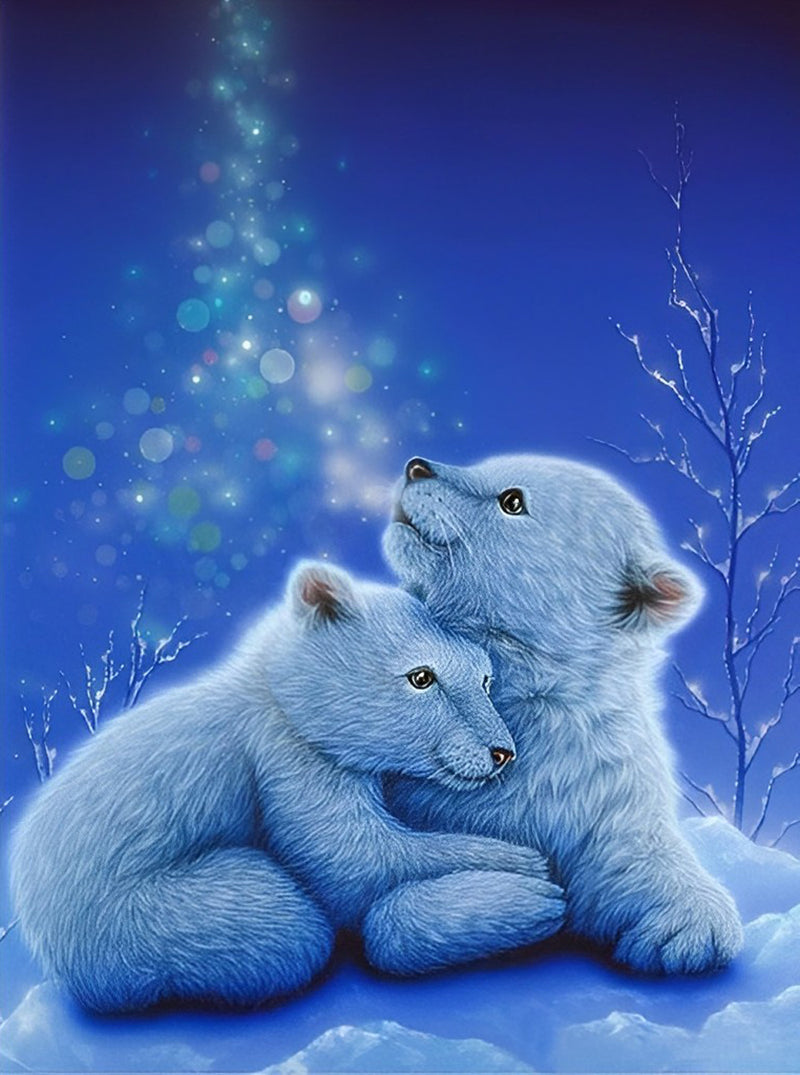 Two Baby Polar Bears Cuddled Up Diamond Painting