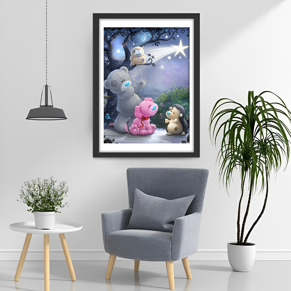 Bear Doll and His Friends in the Forest Diamond Painting