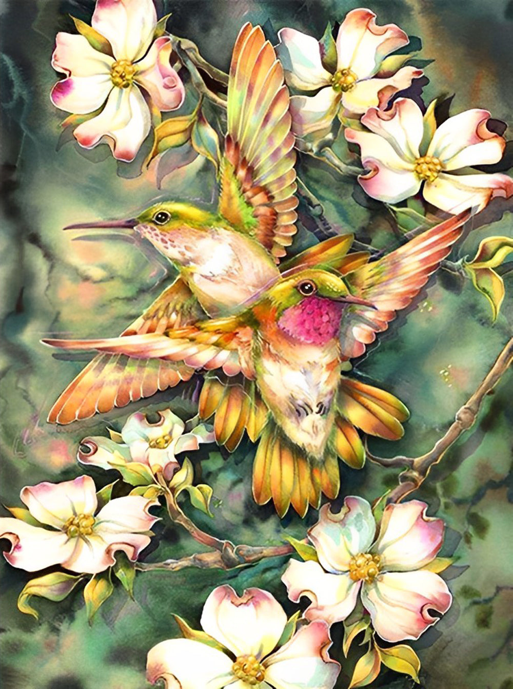 Two Birds and Beautiful Flowers Diamond Painting