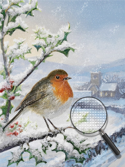 Bird and House in the Snow Diamond Painting