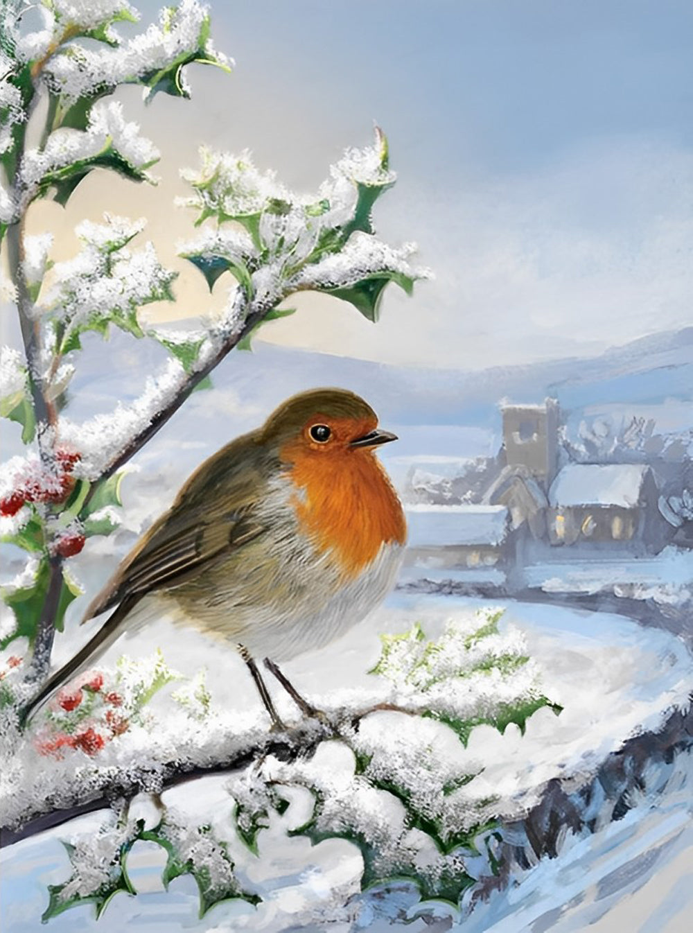 Bird and House in the Snow Diamond Painting