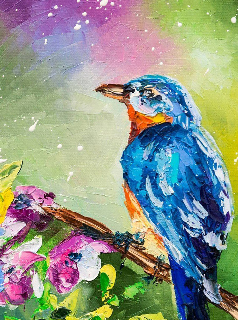 Blue and Orange Bird in the Rain Diamond Painting