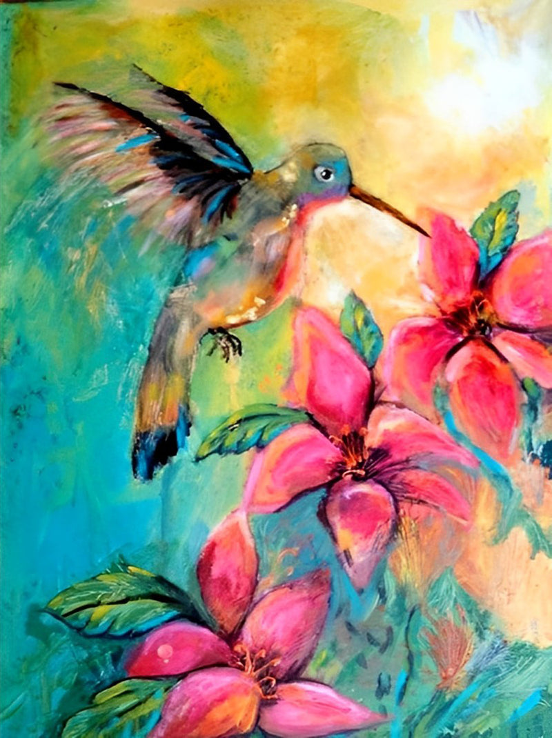 Hummingbird and Flowers Diamond Painting