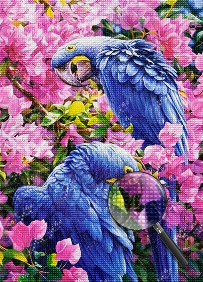 Two Blue Parrots and Pink Flowers 5D DIY Diamond Painting Kits