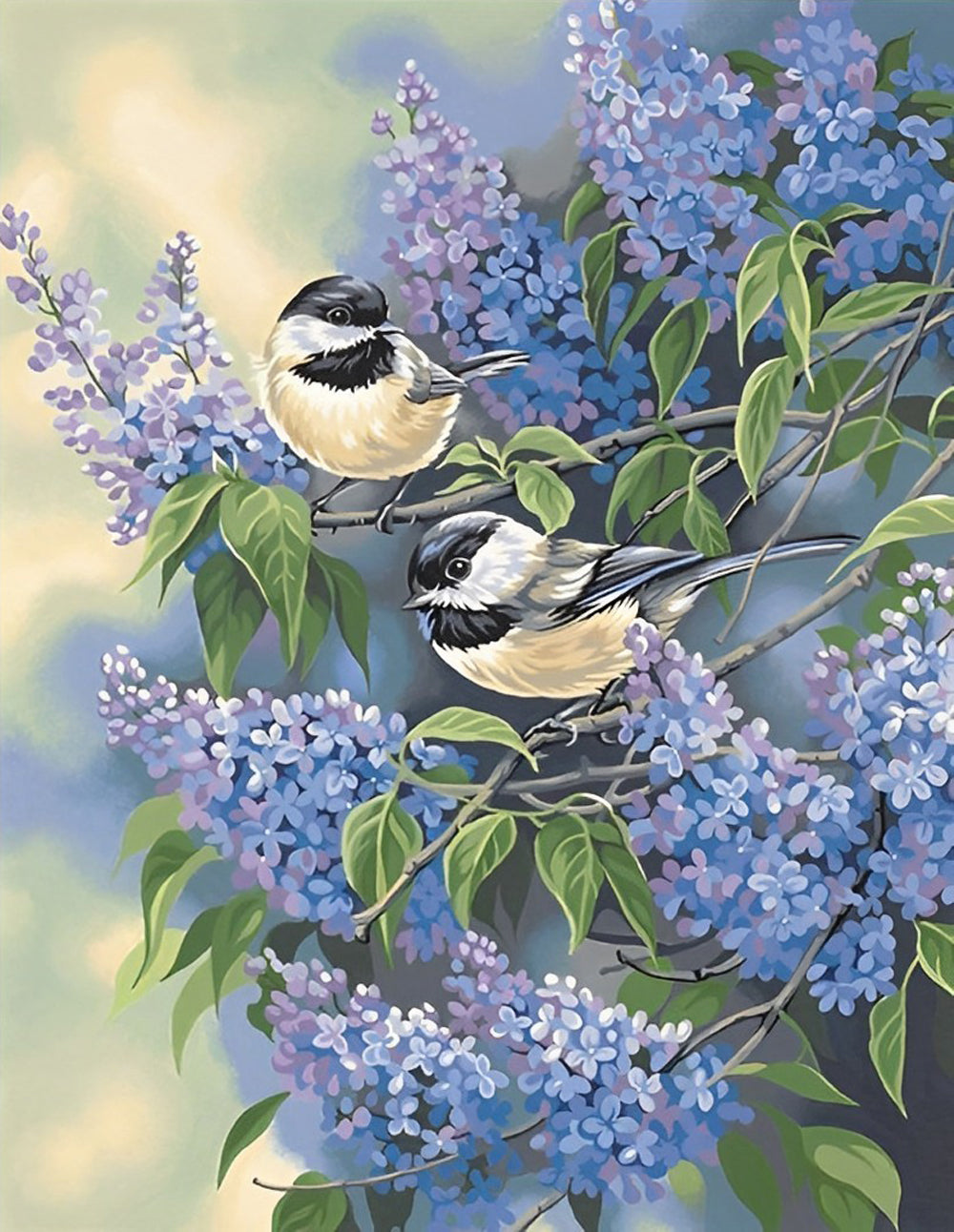 Two Chickadees and Lilac Violet Diamond Painting