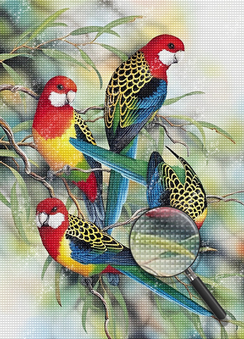 Four Parrots with Strange Patterns Diamond Painting