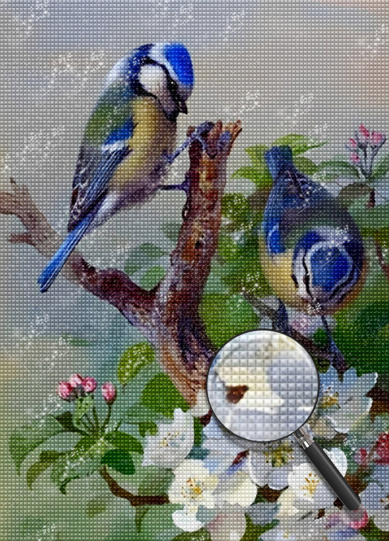 Oiseaux Bleus et Fleurs Blanches 5D DIY Diamond Painting Kits