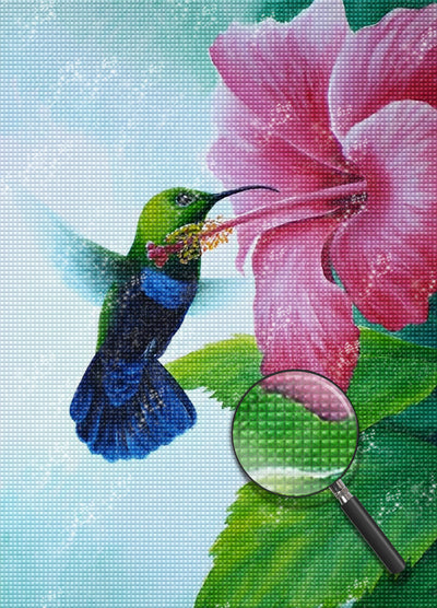Flying Hummingbird and Big Pink Flower 5D DIY Diamond Painting Kits