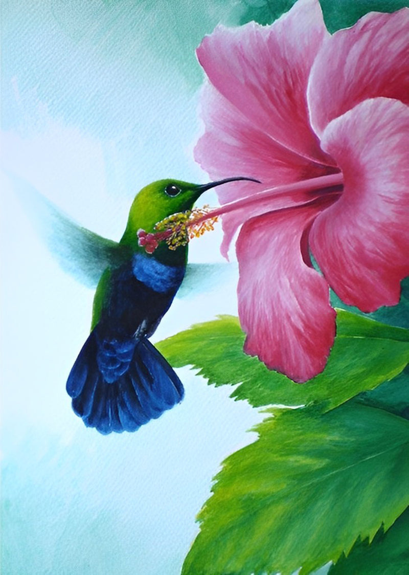 Flying Hummingbird and Big Pink Flower 5D DIY Diamond Painting Kits