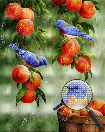 Three Blue Birds and Peaches 5D DIY Diamond Painting Kits