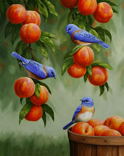 Three Blue Birds and Peaches 5D DIY Diamond Painting Kits