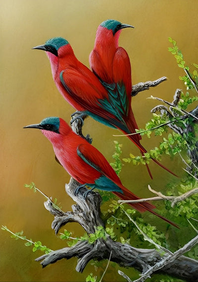 Red and Green Birds 5D DIY Diamond Painting Kits