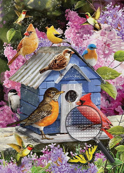 Varied Birds and the Blue House 5D DIY Diamond Painting Kits