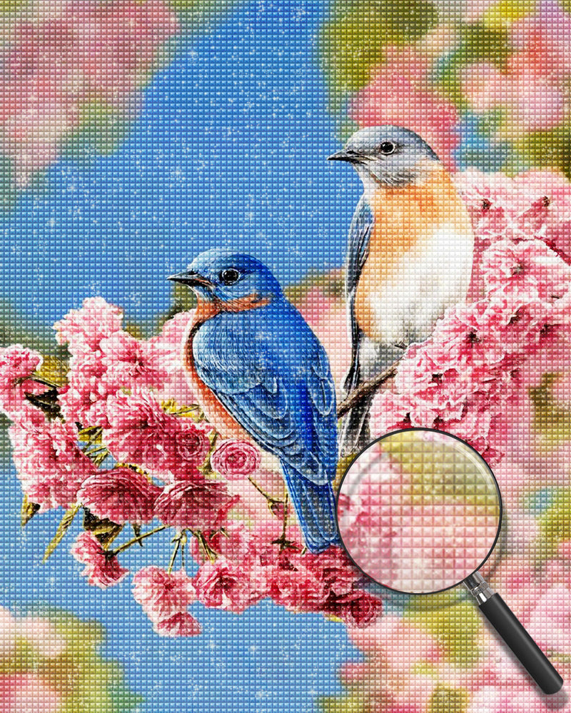 Birds and Two Clusters of Flowers Diamond Painting