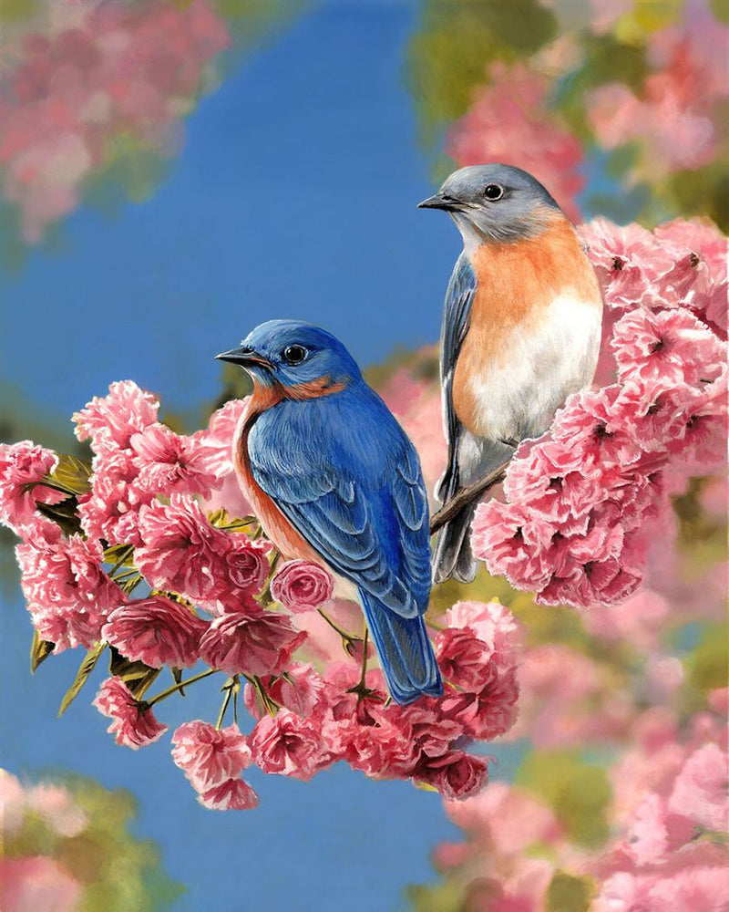 Birds and Two Clusters of Flowers Diamond Painting