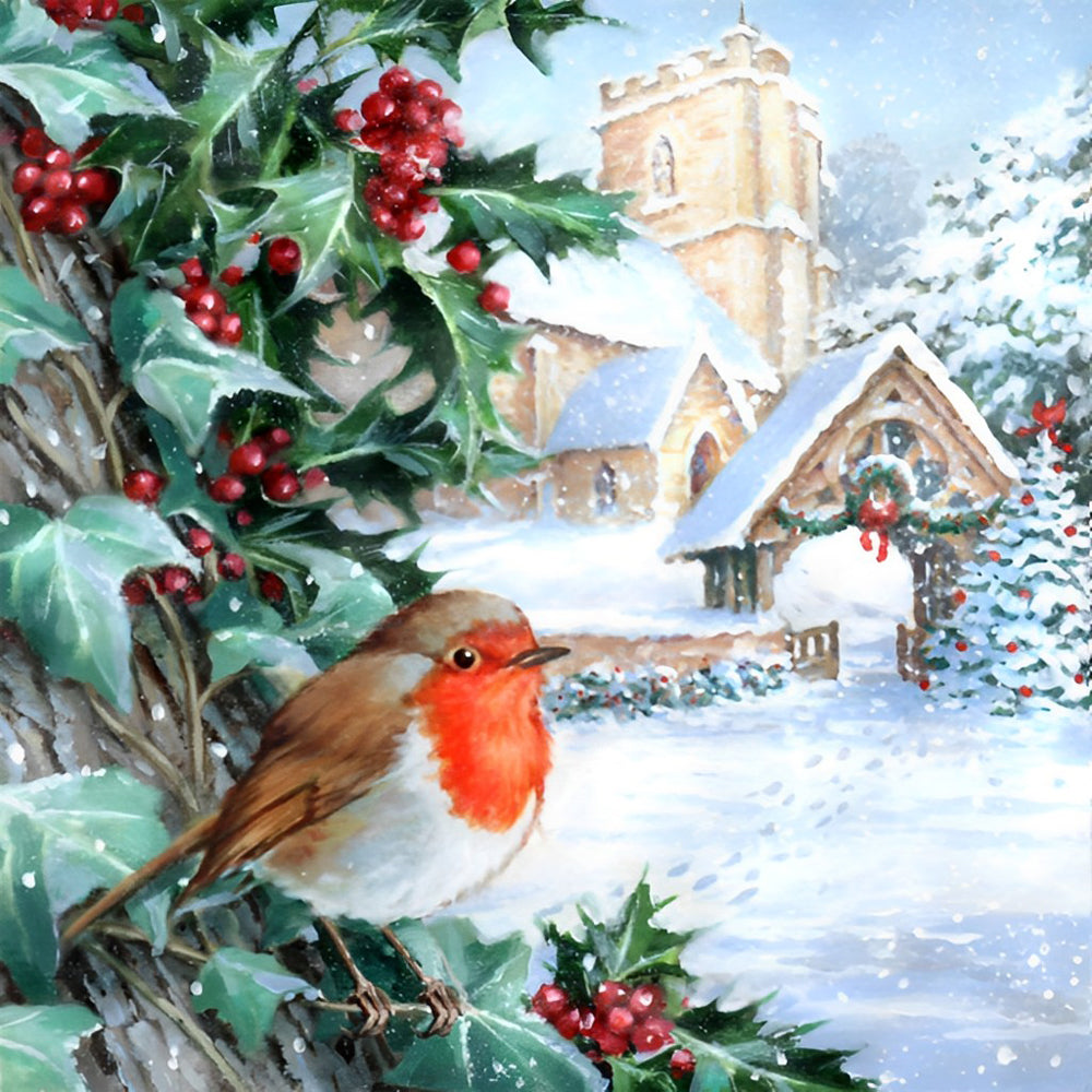 Chickadee and Christmas Diamond Painting
