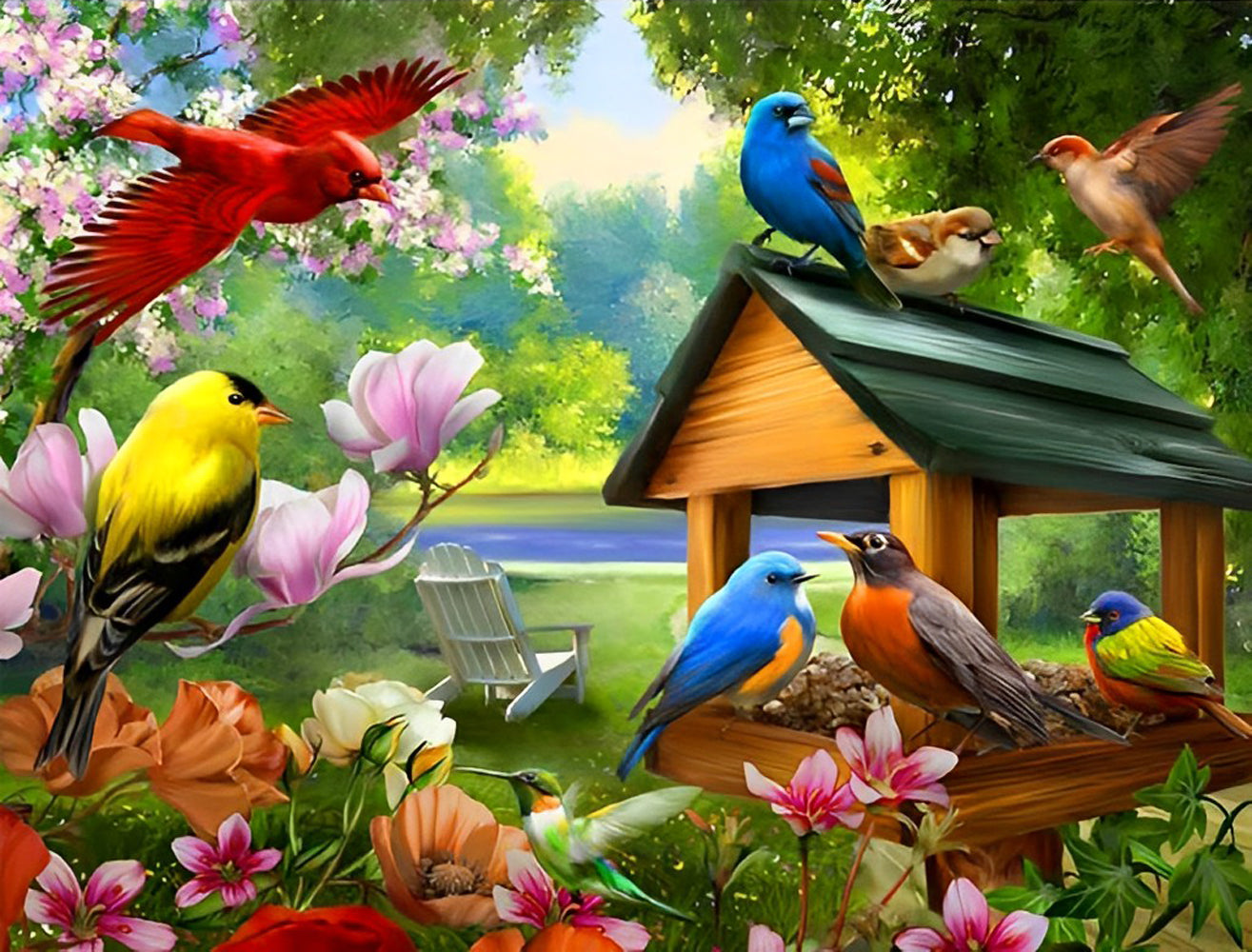 Colorful Spring Birds Diamond Painting