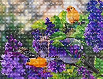 Orange Birds and Purple Flowers 5D DIY Diamond Painting Kits